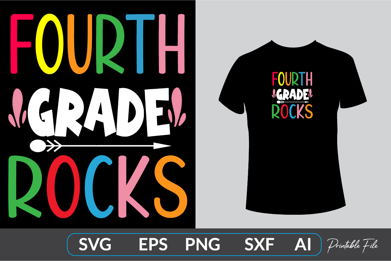 Image of a T-shirt with a beautiful inscription fourth grade rocks