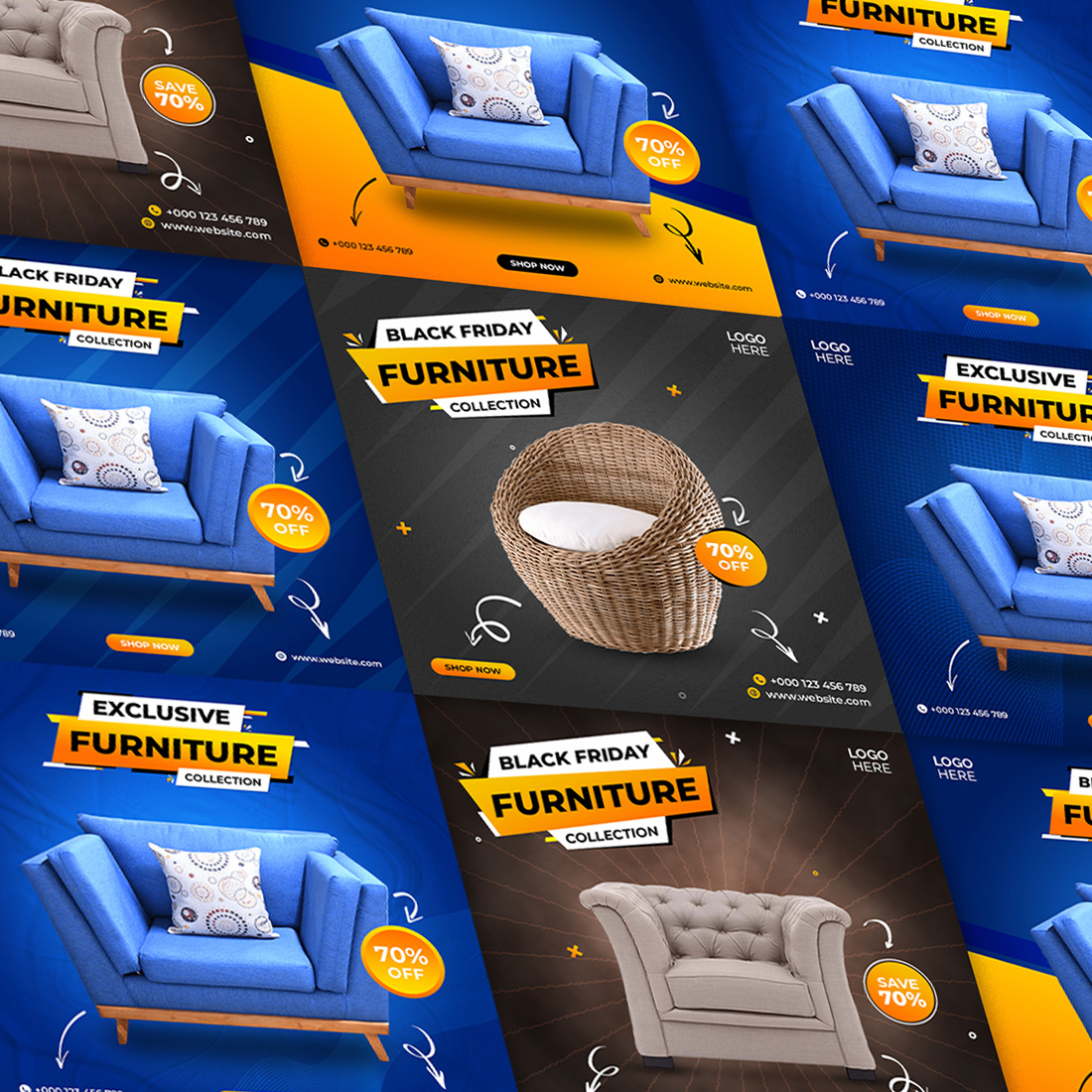 Furniture Sale Social Media Instagram Post 6 Set Template cover image.