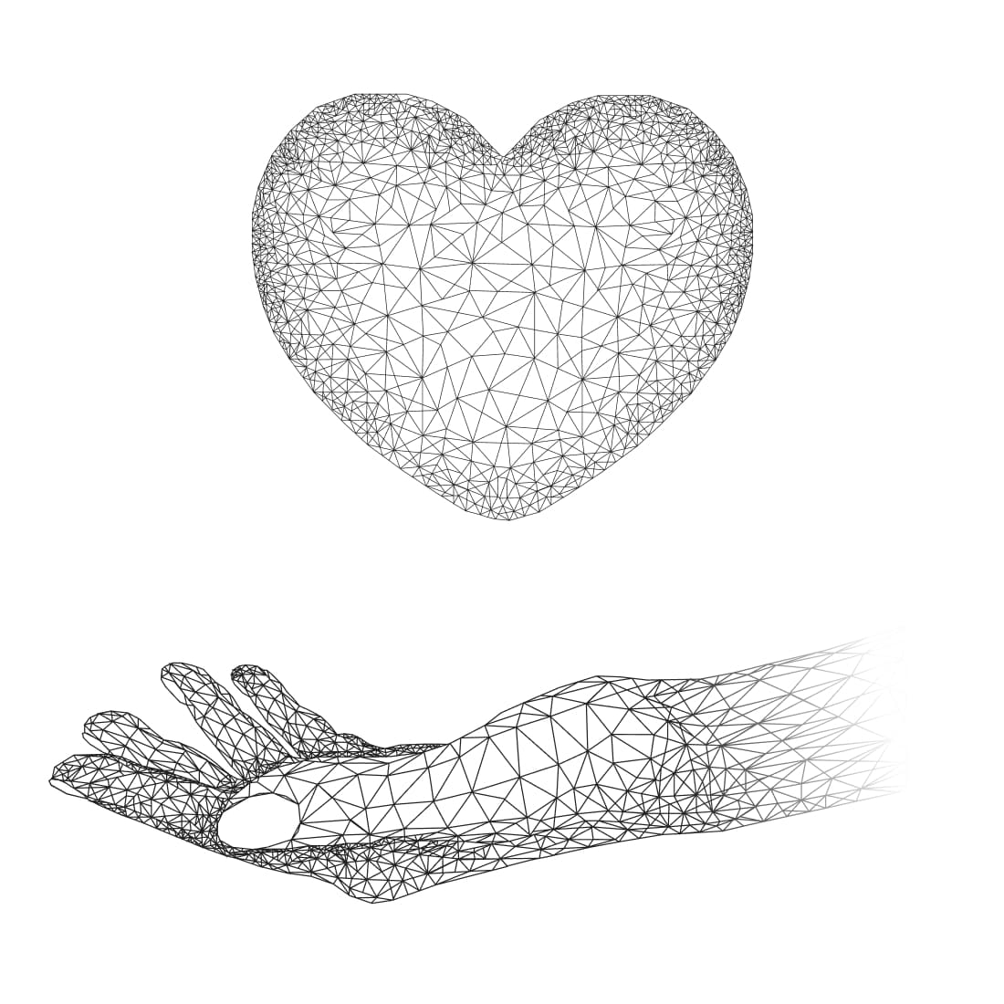 Polygonal Hand, Hearth. AI, EPS, FIG, PNG cover image.