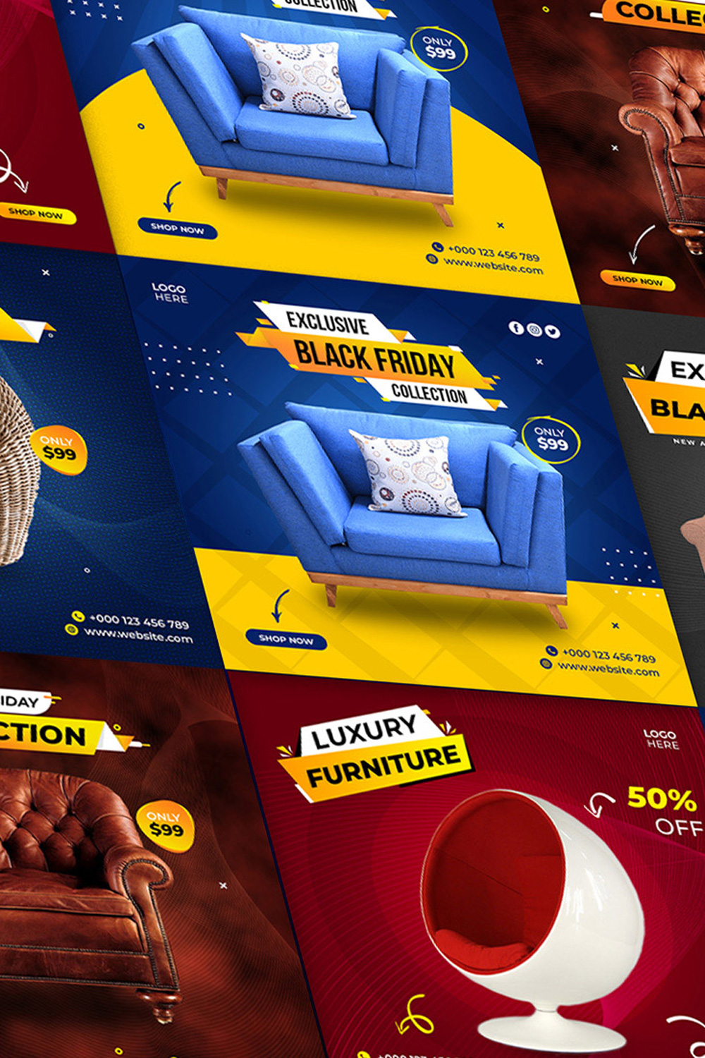 Furniture Sale Instagram Post and Social Media Post Design 6 Set Template - Pinterest.