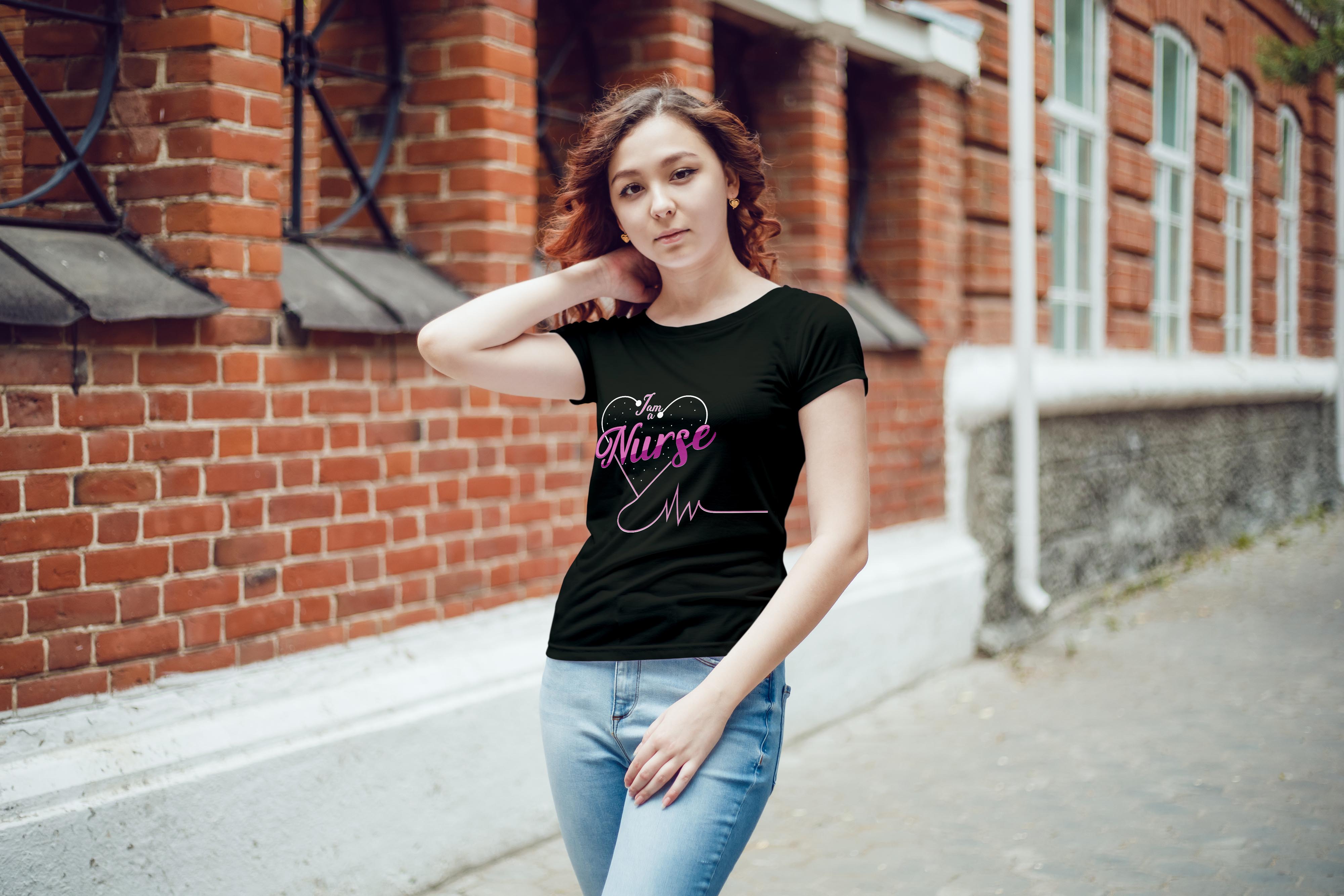 Image of a t-shirt with an enchanting print on the theme of a nurse