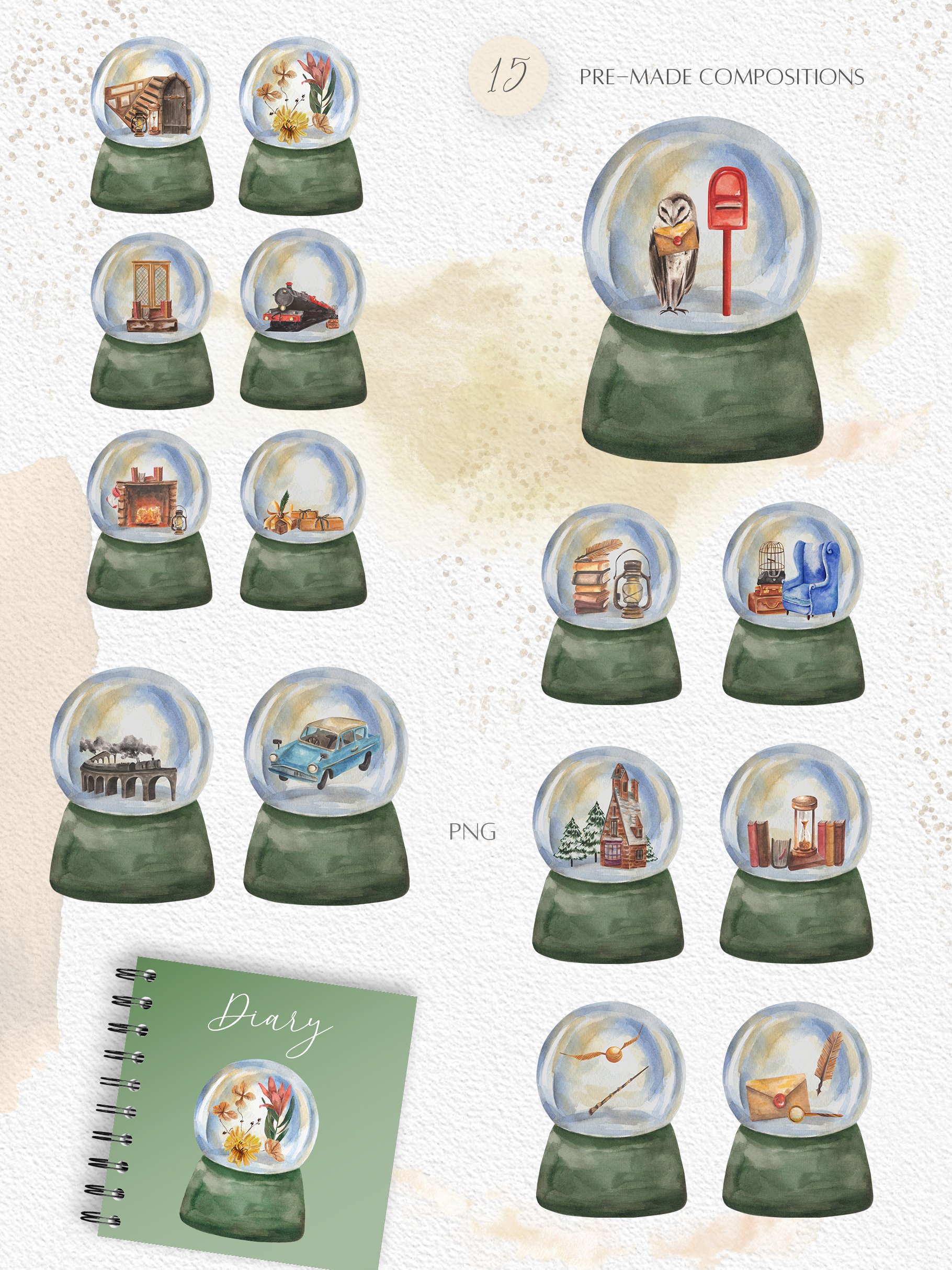 Magic Winter Watercolor Clipart Set - glass globes preview.