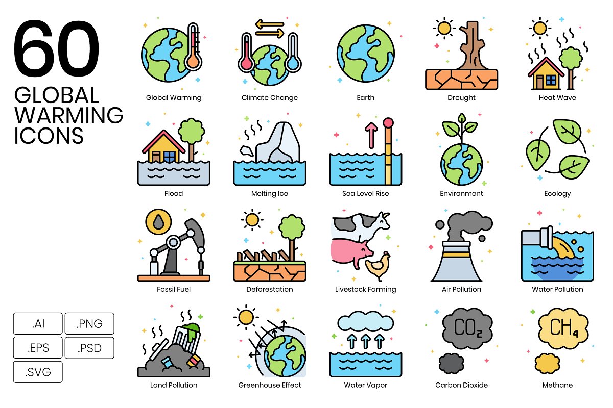 Cover image of 60 Global Warming Icons.