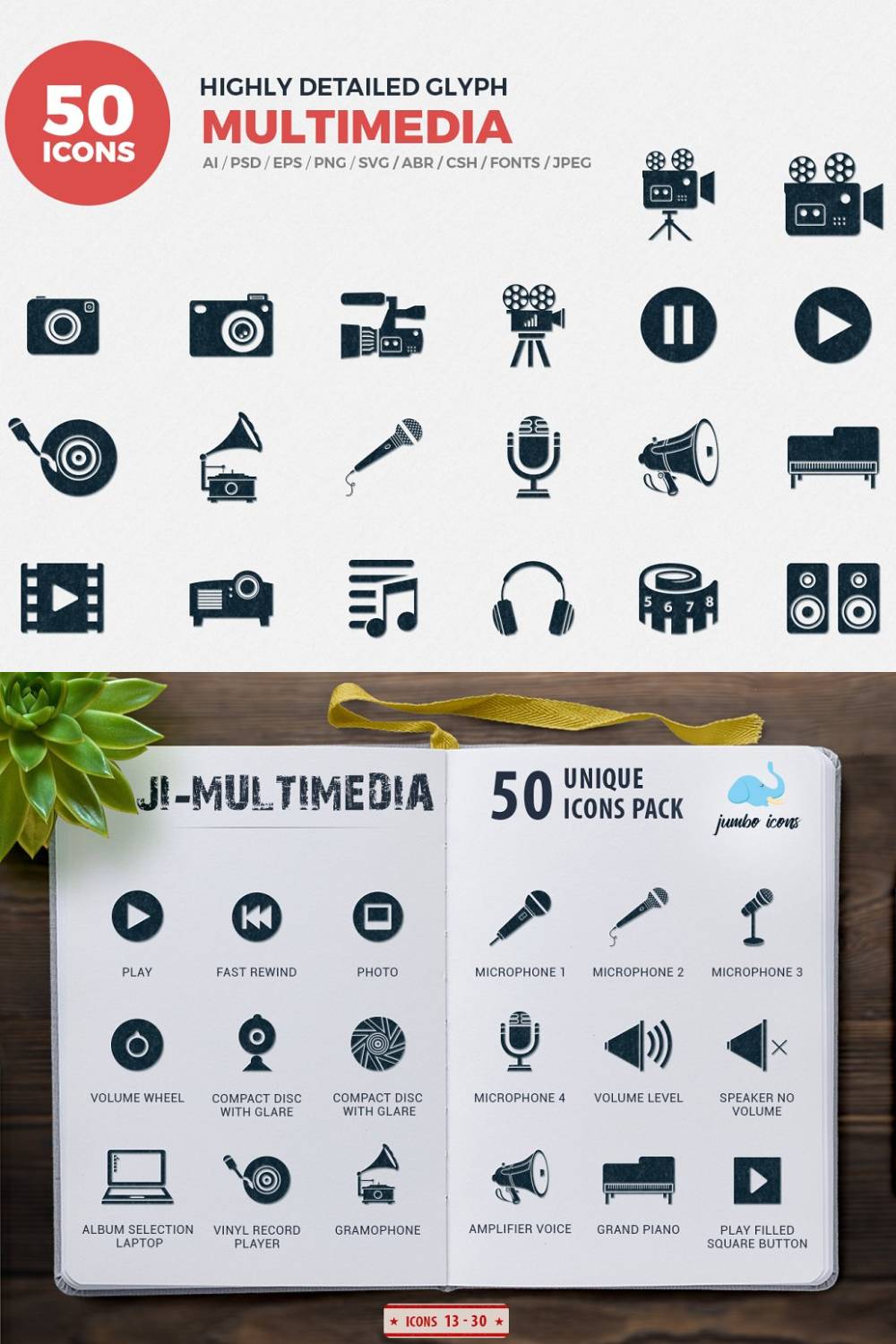 Glyph Icons Multimedia Set Pinterest Cover.
