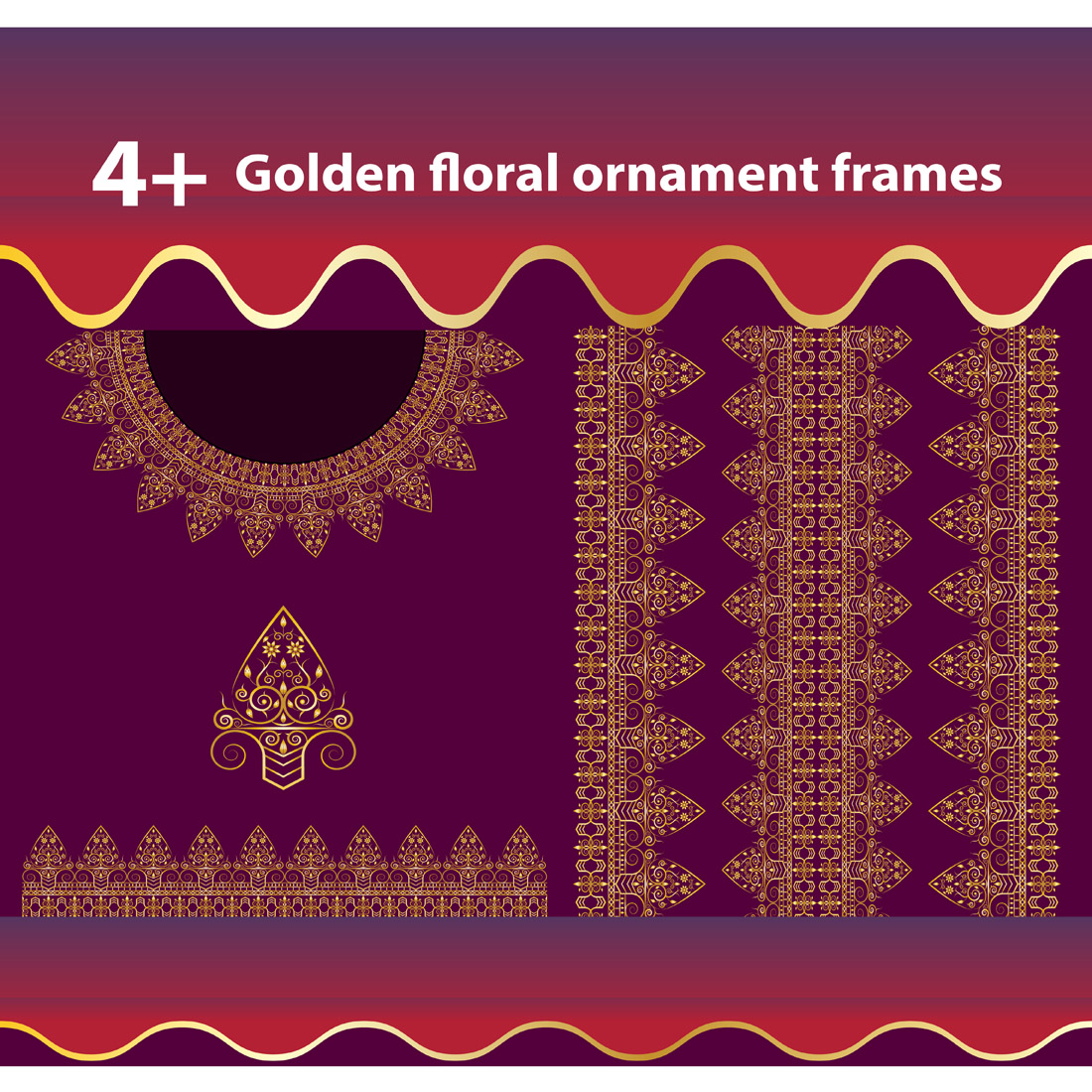 golden woman dress ornament frames design vector around neck sides and ches 836