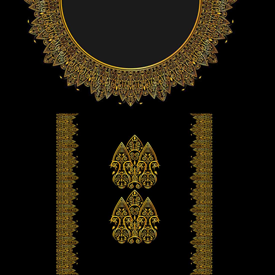 golden woman dress ornament frames design vector around neck sides and chest 868