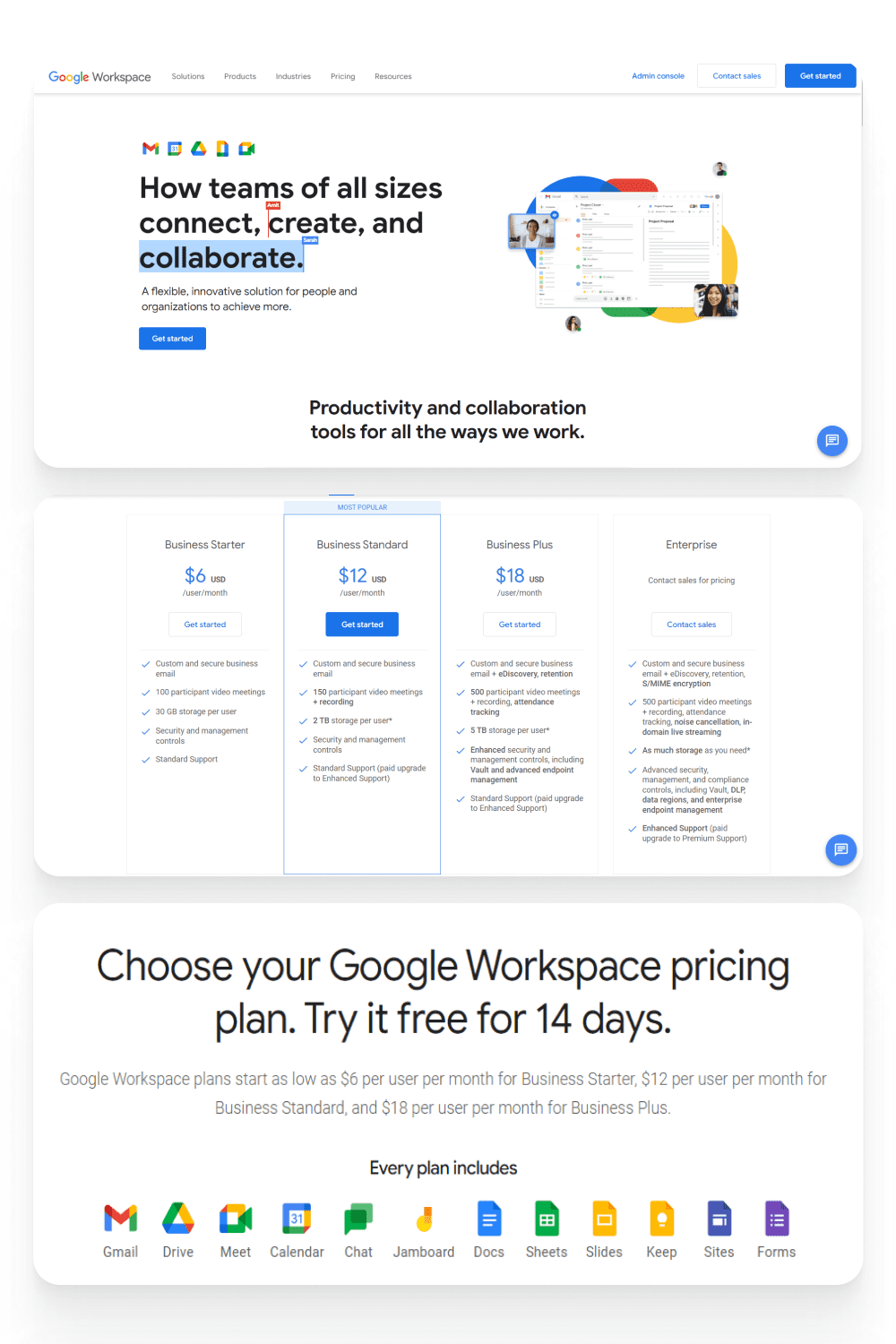 Screenshot of Google Workspace main page.
