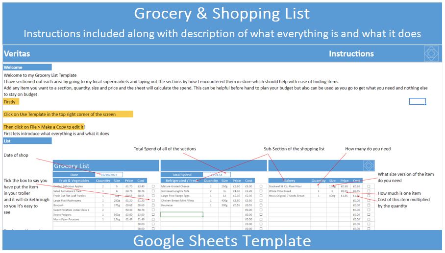 Google spreadsheet image with instructions