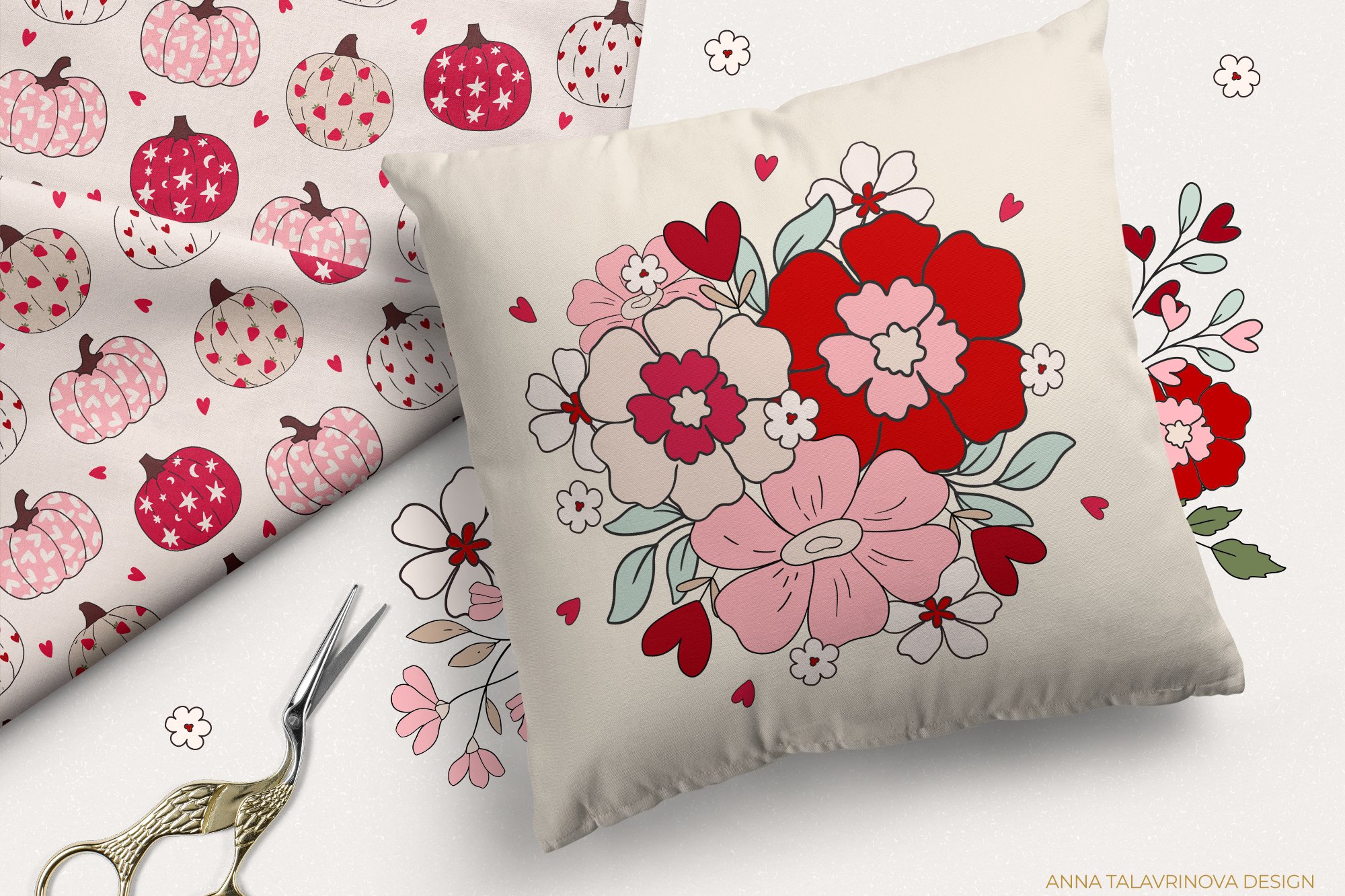 Light pillow with delicate flowers.