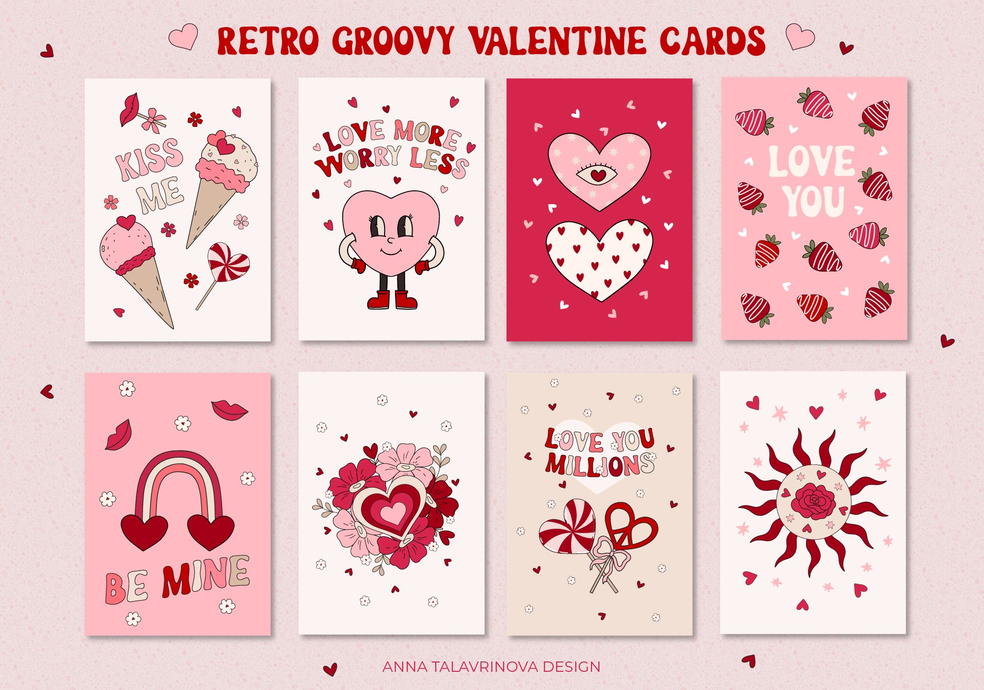 Retro groovy Valentine cards.