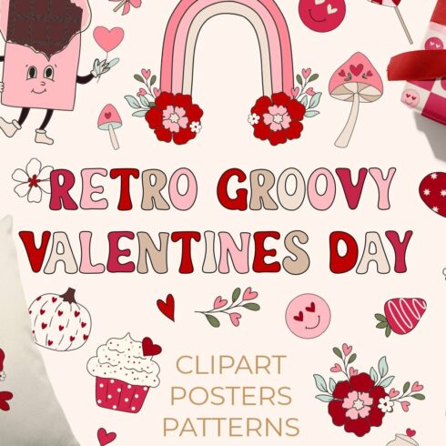 Retro Groovy Valentines Day clipart.