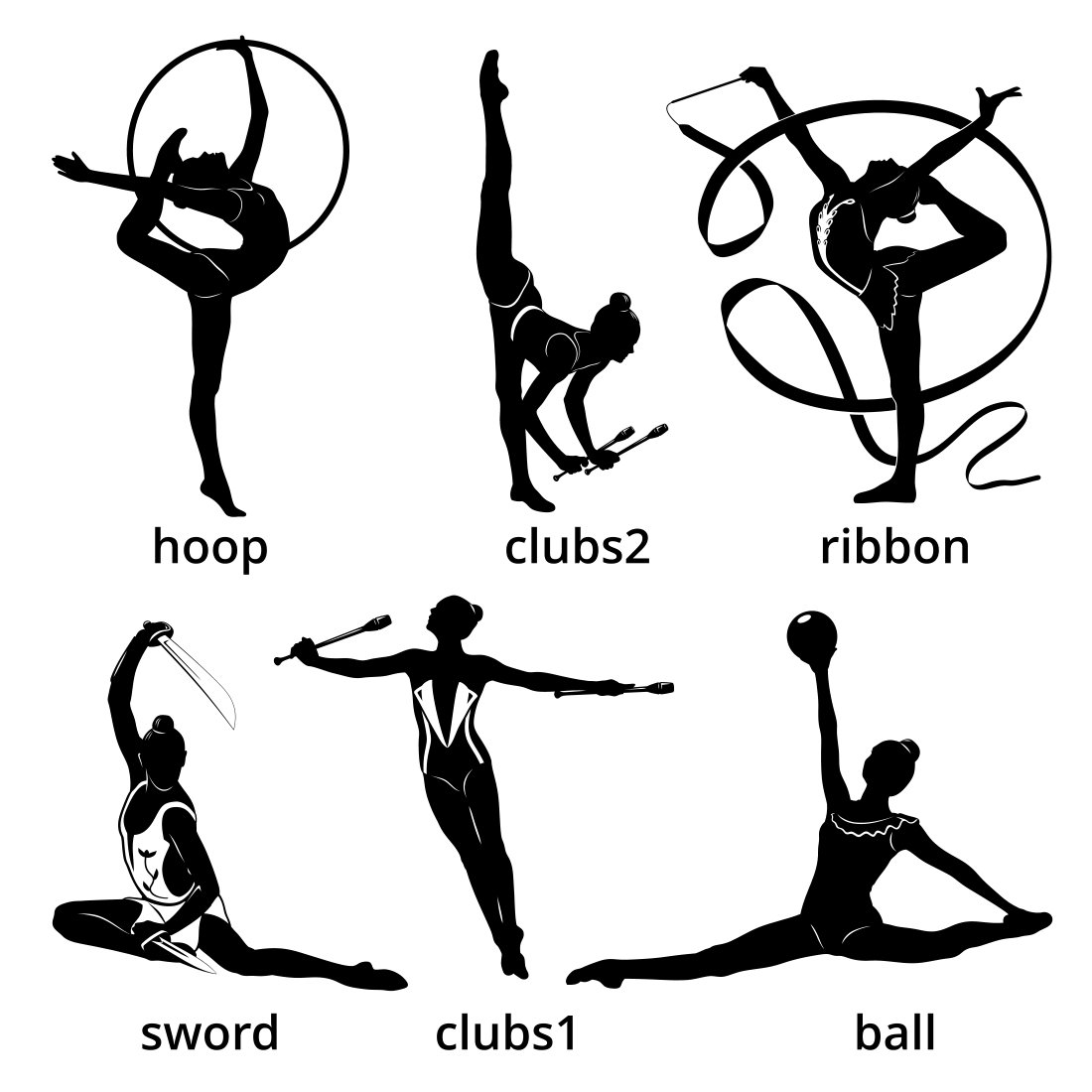 Vector Of Sports Girls Gymnastics Exercise Poses Silhouettes Isolated PNG  Images | EPS Free Download - Pikbest