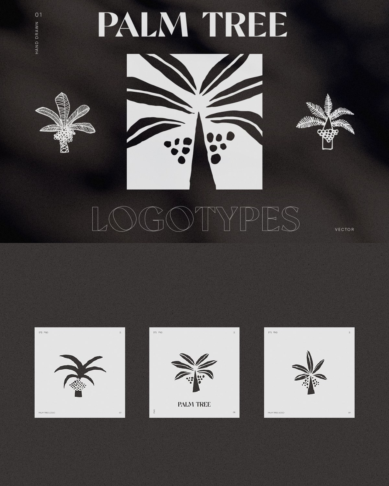 Hand drawn palm tree logotypes pinterest image.