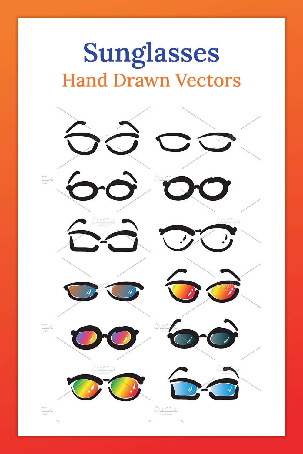 Hand Drawn Sunglasses And Glasses Pinterest Cover.