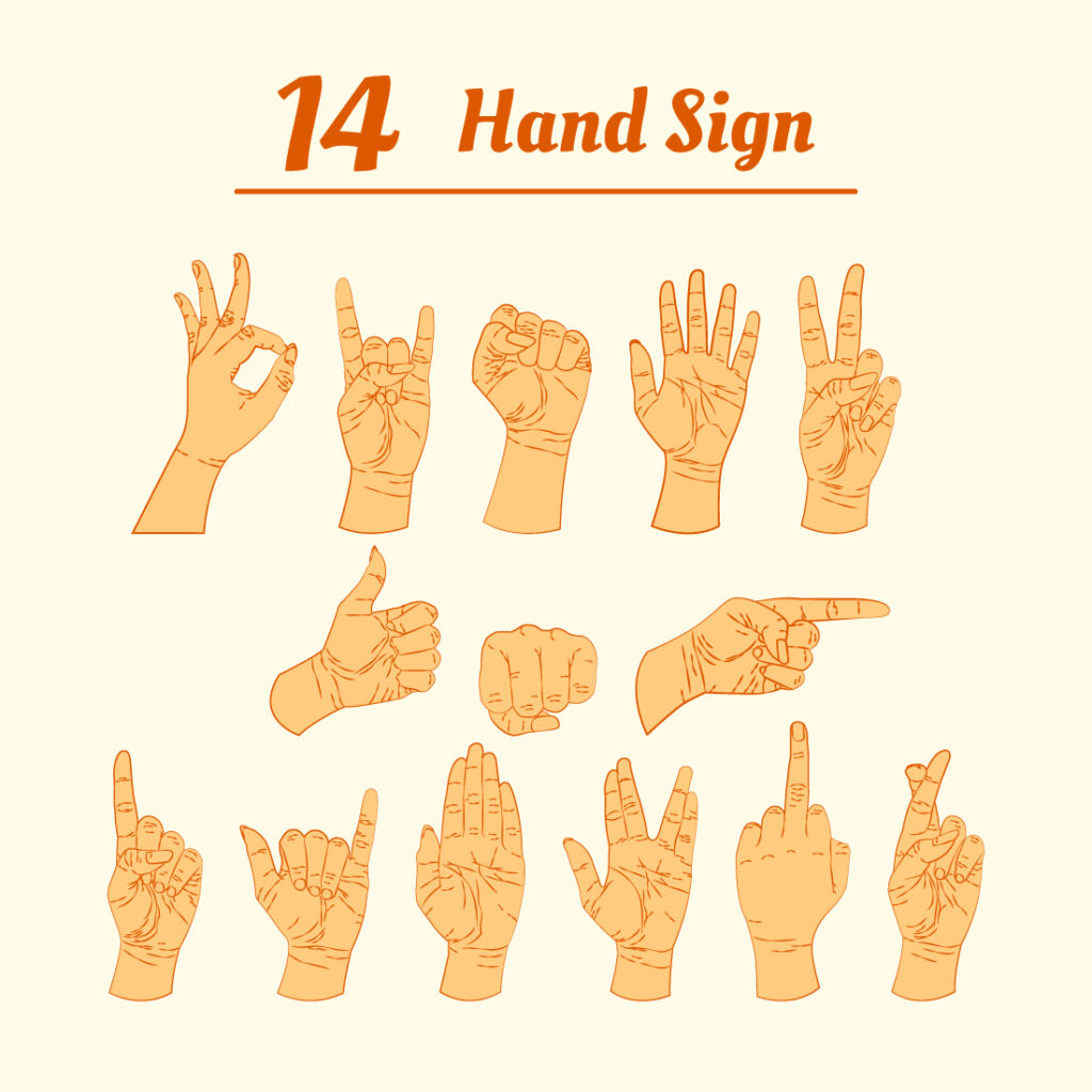 14 hand sign or hand gesture in flat vector style | MasterBundles