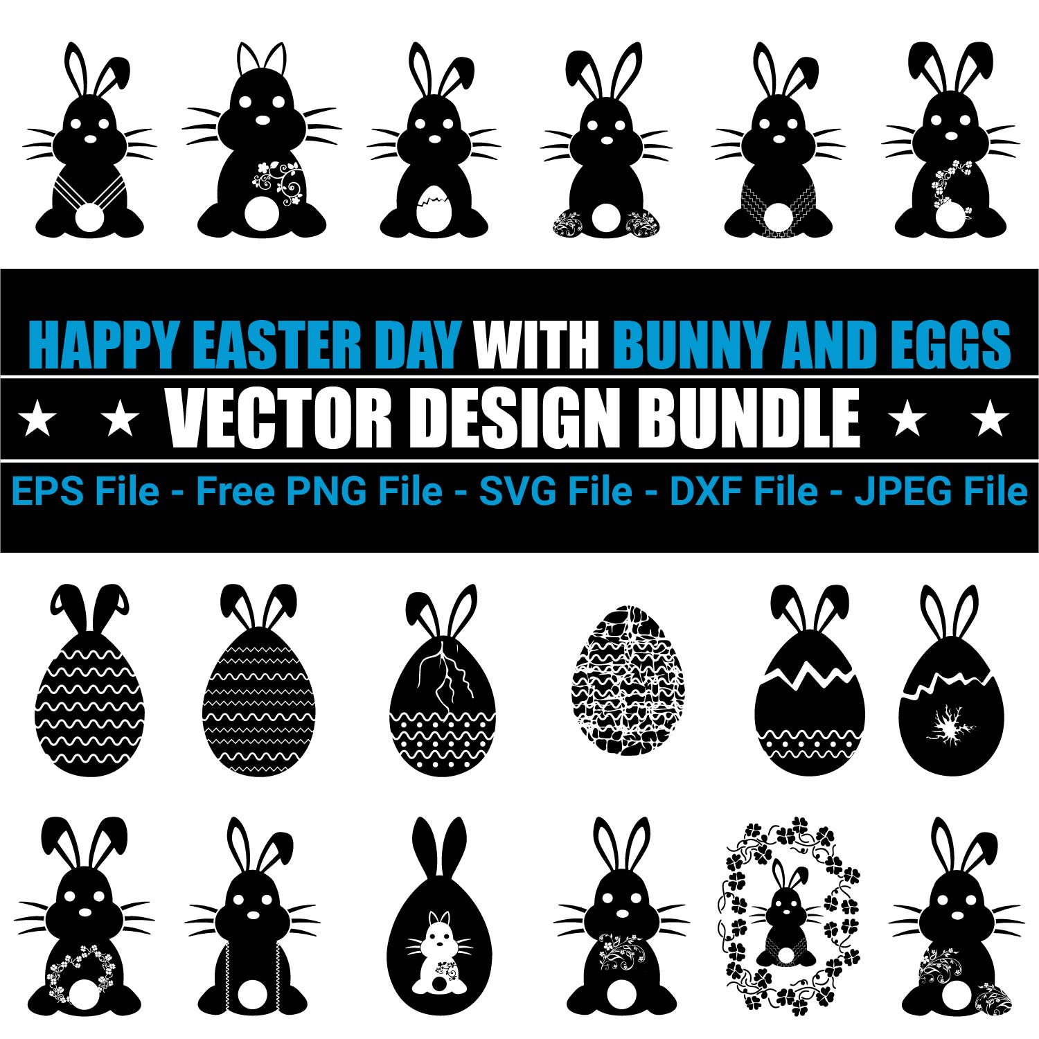 Happy Easter Day With Bunny And Eggs Design Bundle.