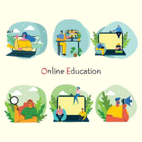 Online Learning Illustration - Online Education Illustration Set.