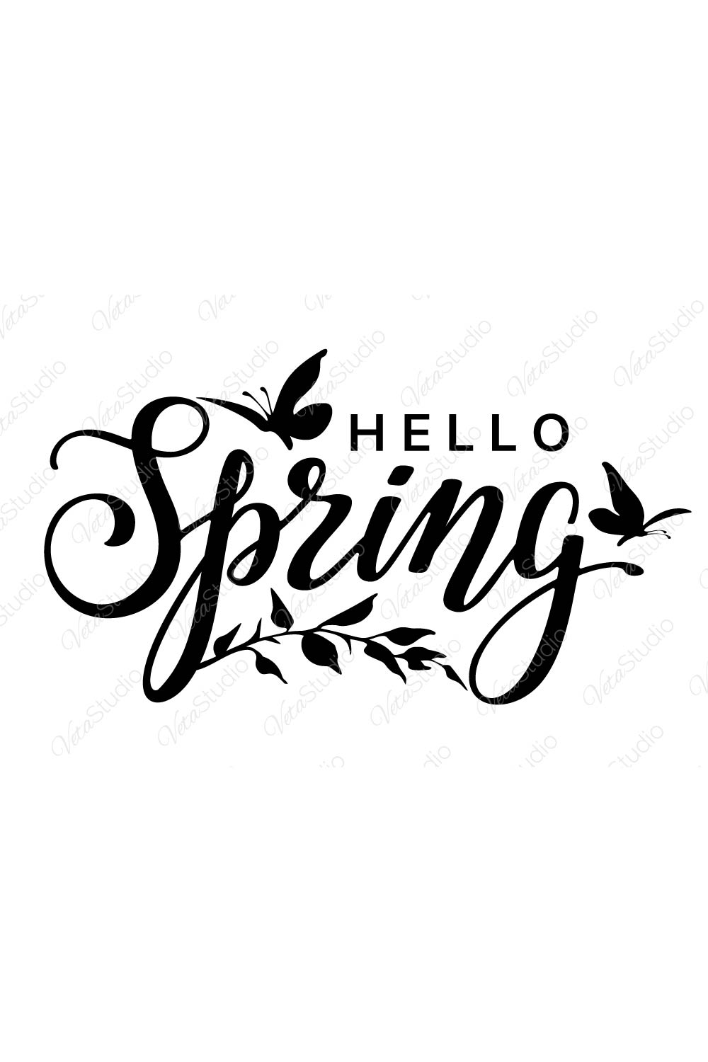 Hello Spring Black Lettering Design pinterest image.
