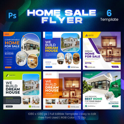 6 House Property Instagram Templates preview cover.