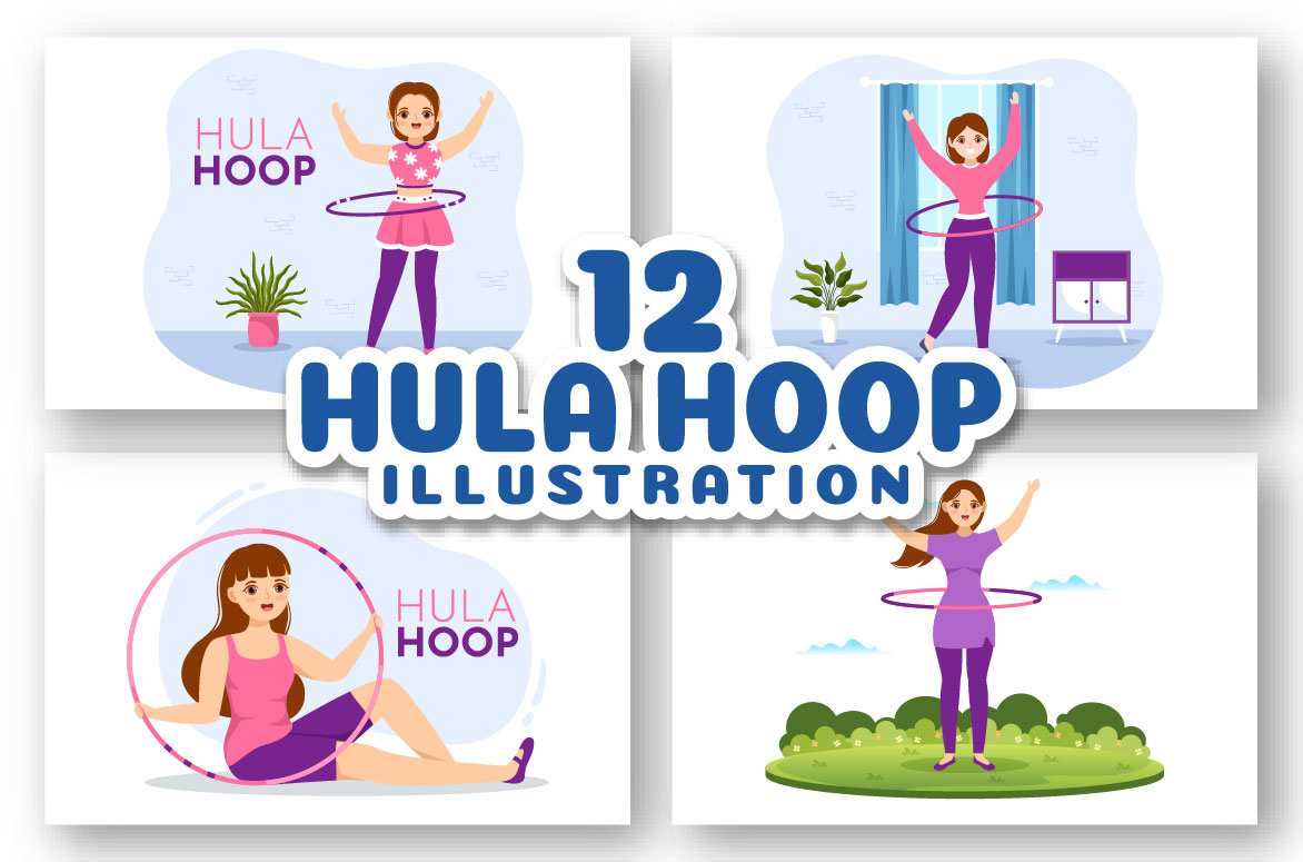 Hula hoop illustrations set.