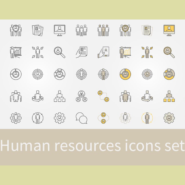 Human resources icons set main cover.