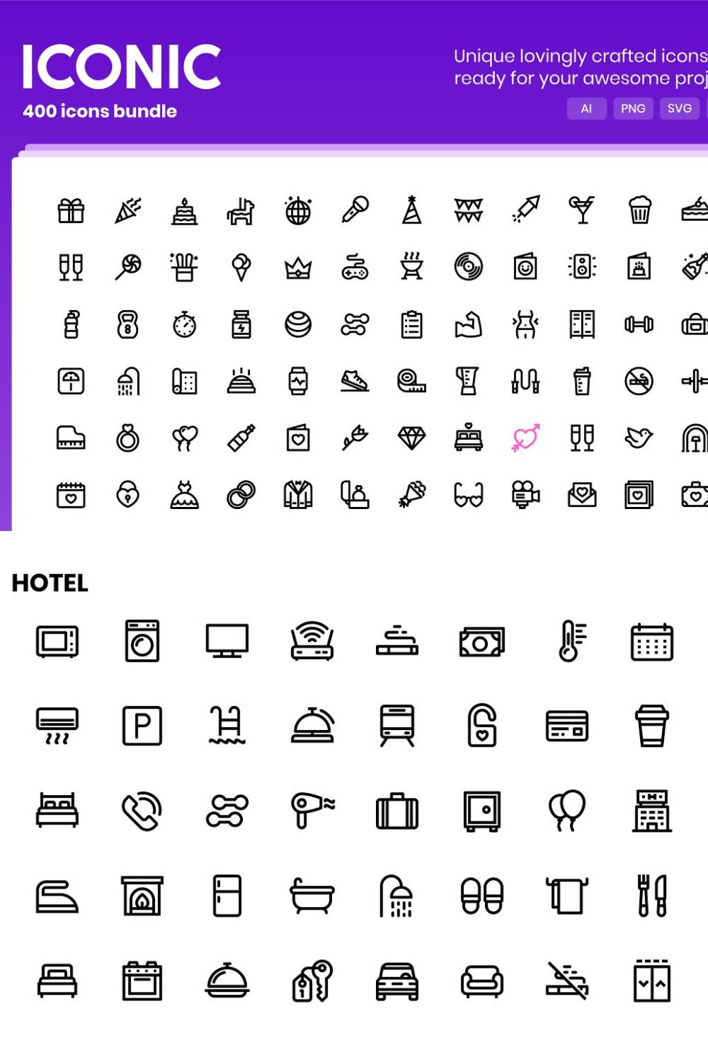 Iconic - 400 Vector Line Icons Pinterest Cover.