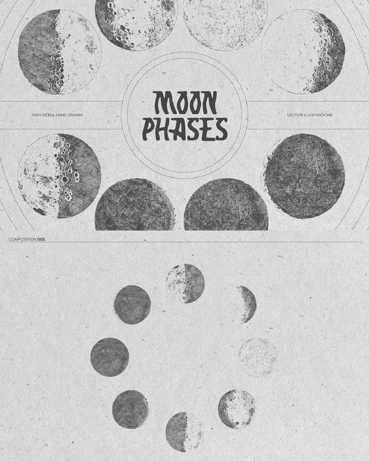 Illustrations of the moon phases pinterest image.