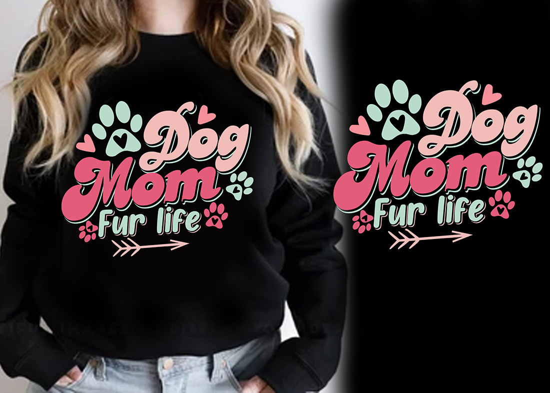 Black sweater with colorful dog mom lettering.