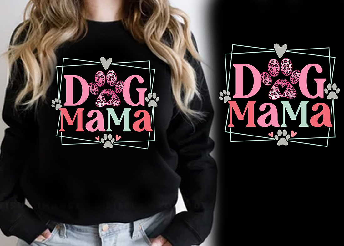 Cool dog mama lettering on a black sweater.