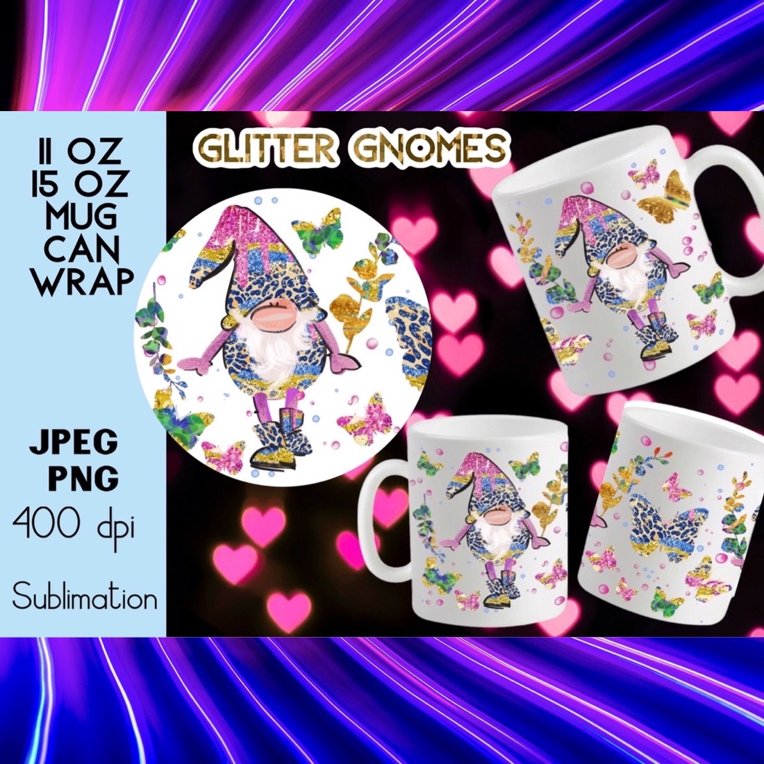 Glitter Valentines Day Gnomes Pattern SVG Sublimation cover