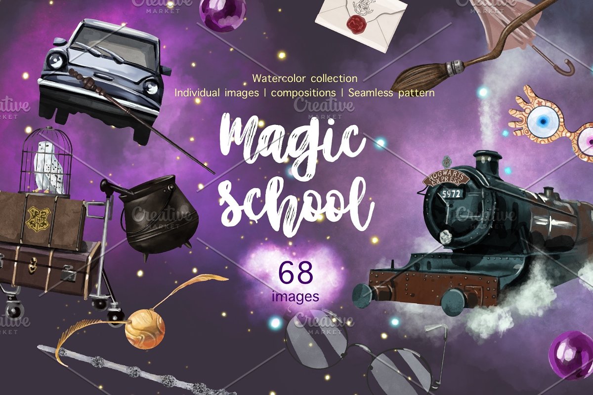 Cover image of Watercolor Magic School.