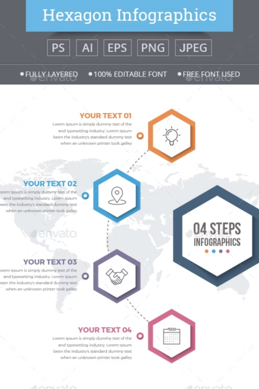 Infographics Template With 04 Steps Pinterest Cover.