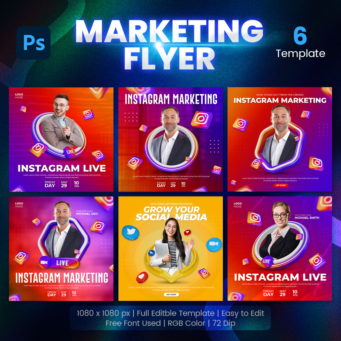 Instagram Marketing Social Media Post Banner 3d Template Set main cover.