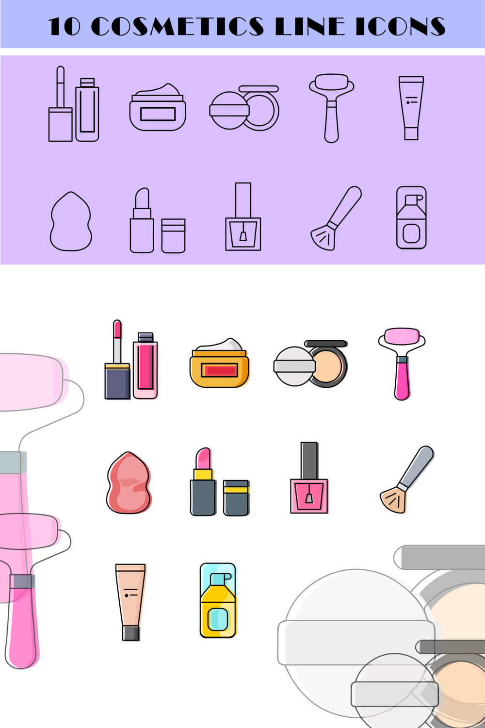 10 Cosmetics Line Icons pinterest image.