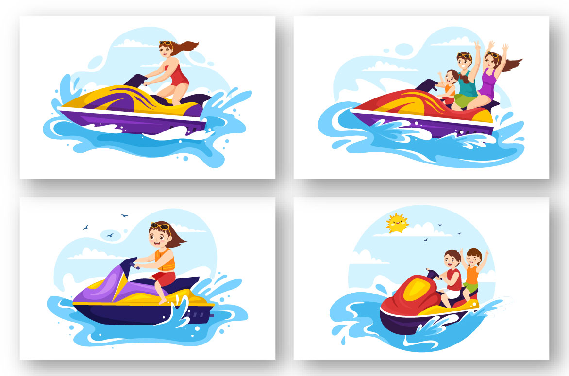 People Ride Jet Ski Illustration preview image.