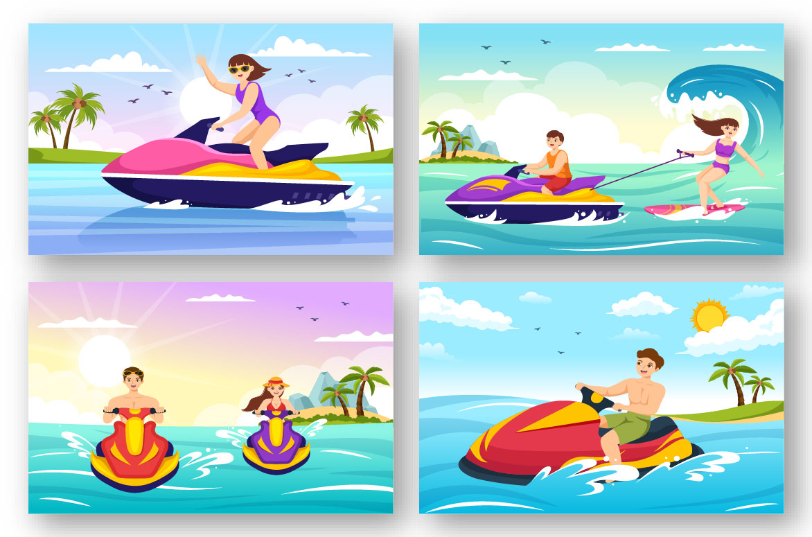 Cartoon Jet Ski People Ride Graphics Design preview image.
