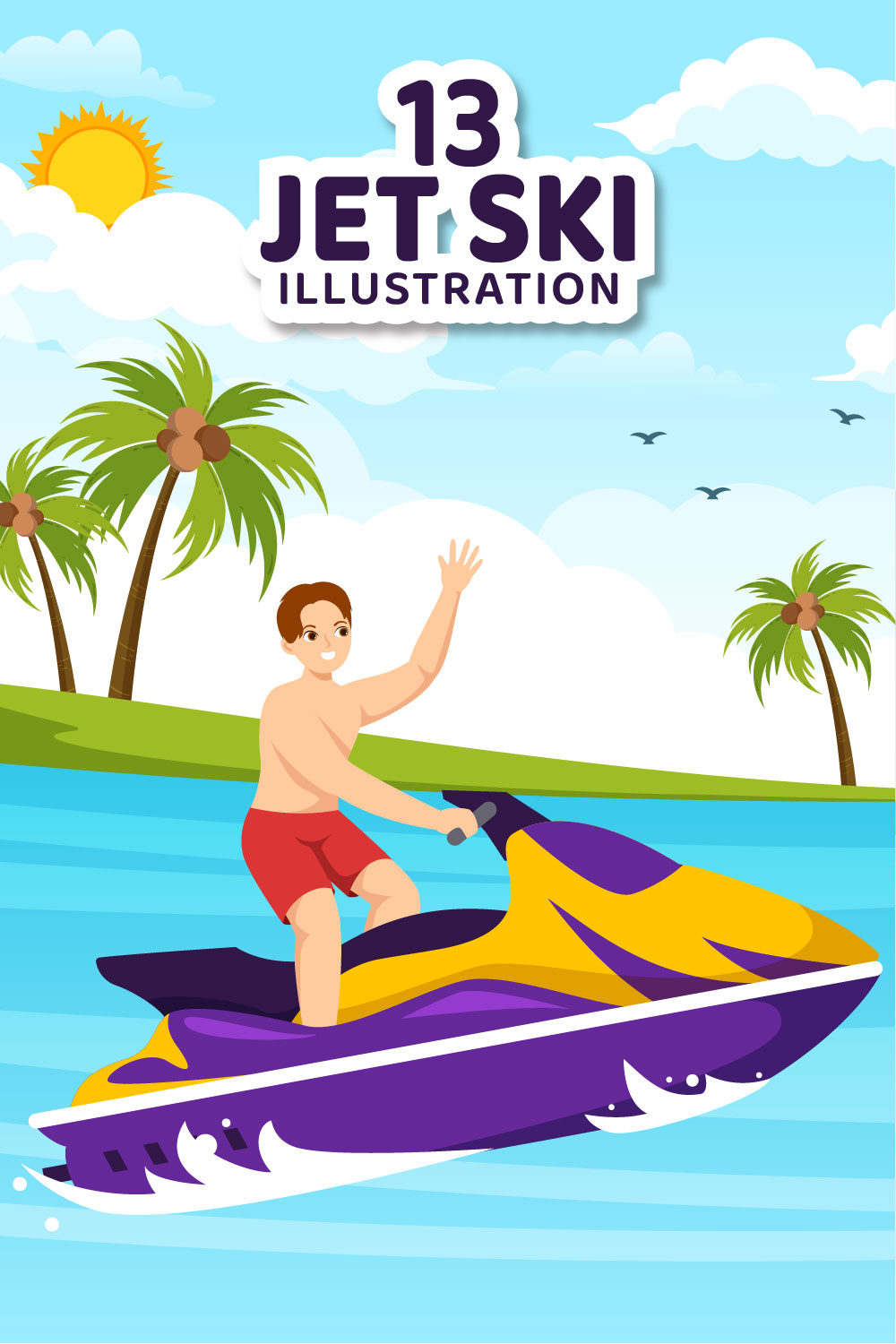 People Ride Jet Ski Illustration pinterest image.