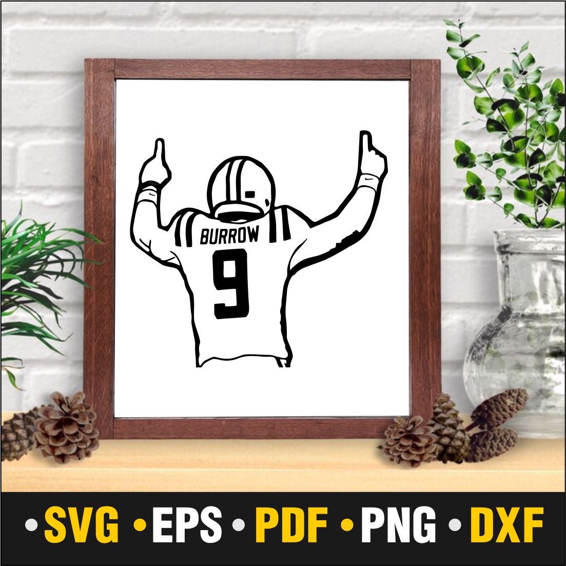 Wonderful silhouette image of Joe Burrow in a wooden frame