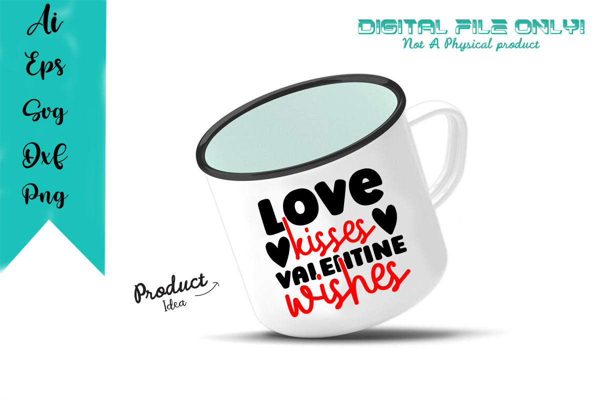 Image of a mug with a charming inscription Love Kisses Valentine Wishes