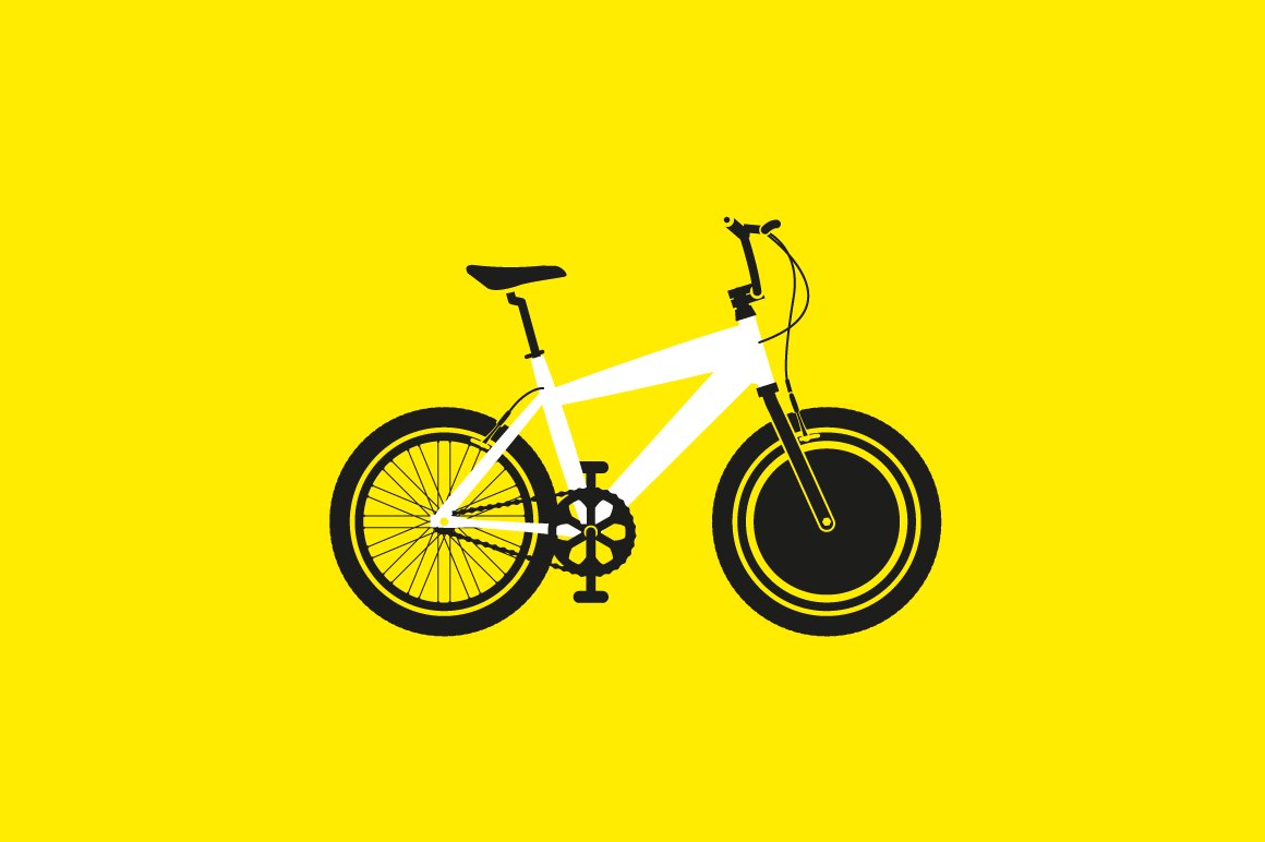 Black and white illustration of jyrobike on an yellow background.