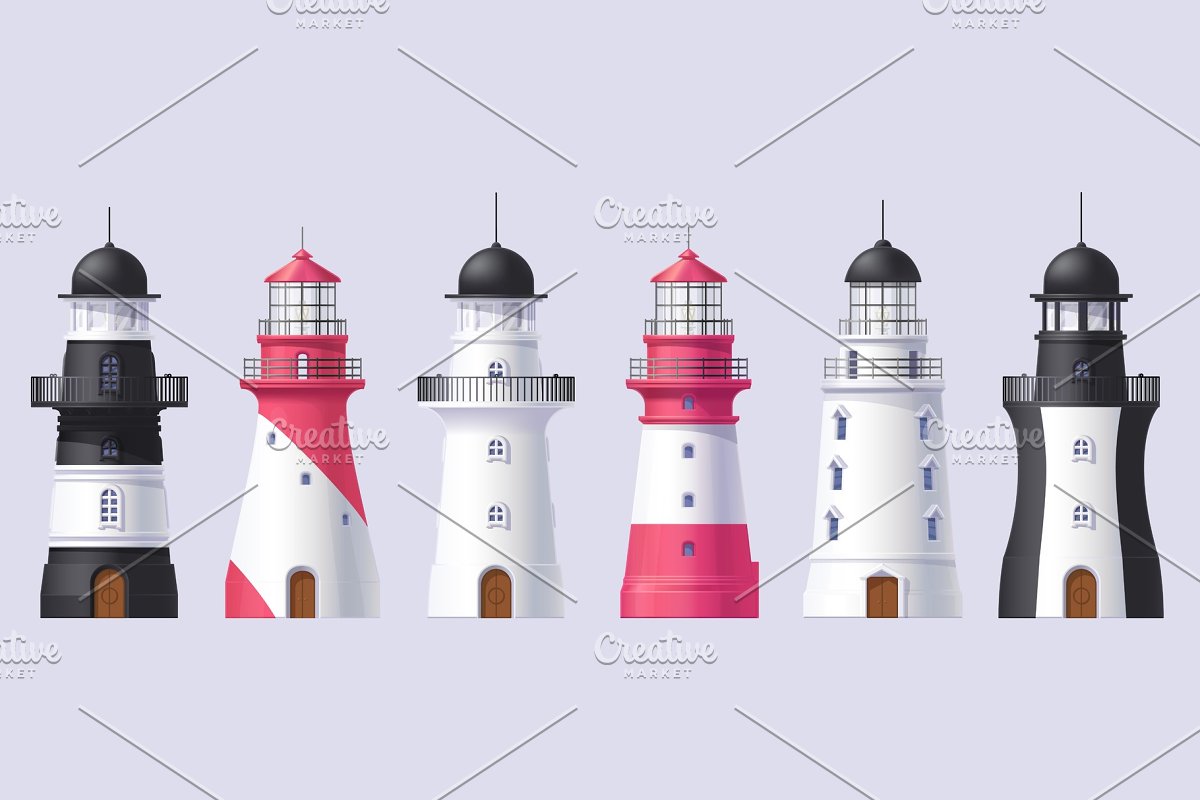 Cover image of Lighthouse, Light House, Beacon Set.