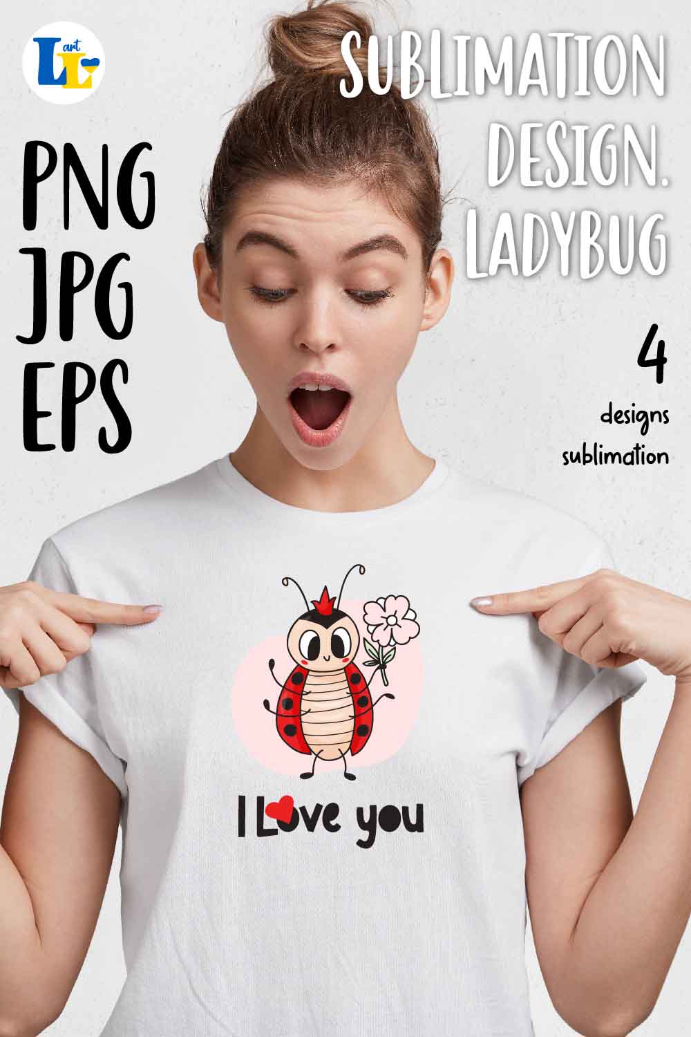 Image of a T-shirt with a beautiful print of a ladybug and the inscription I love you