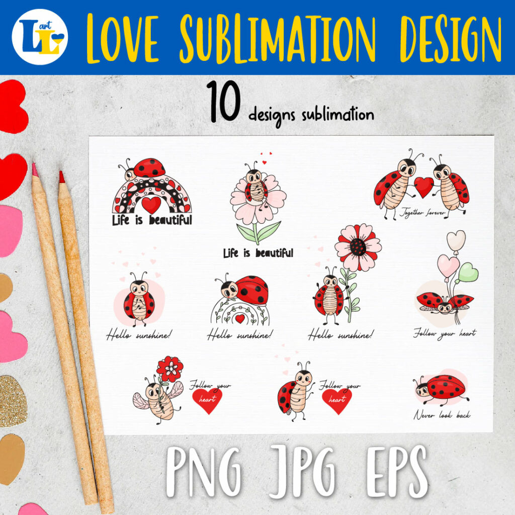 Cute Ladybugs In love Sublimation Design - MasterBundles