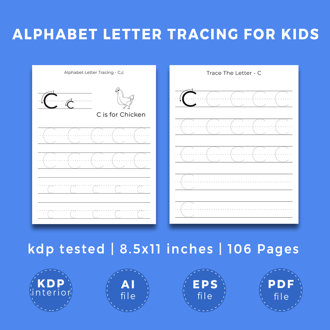 KDP Interior Alphabet Letter Tracing Worksheet For Kids preview image.