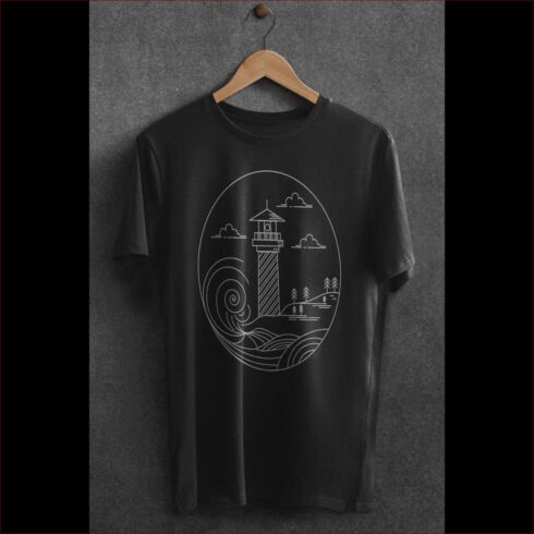 Lighthouse Line Art Style T-shirt Design main image.