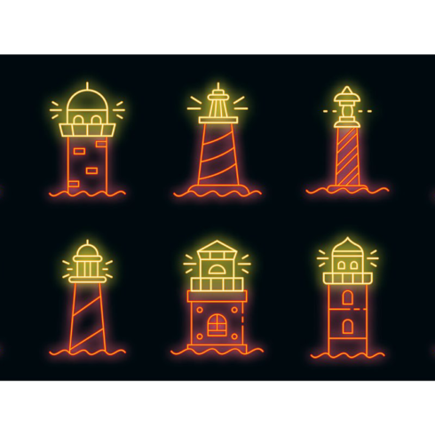 Lighthouse icons set vector neon main image preview.