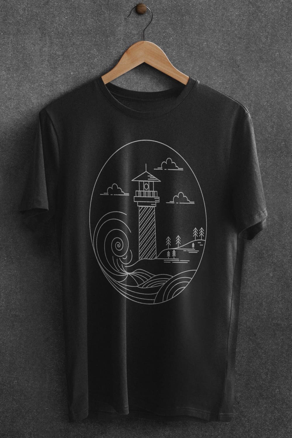 Lighthouse Line Art Style T-shirt Design pinterest image preview.