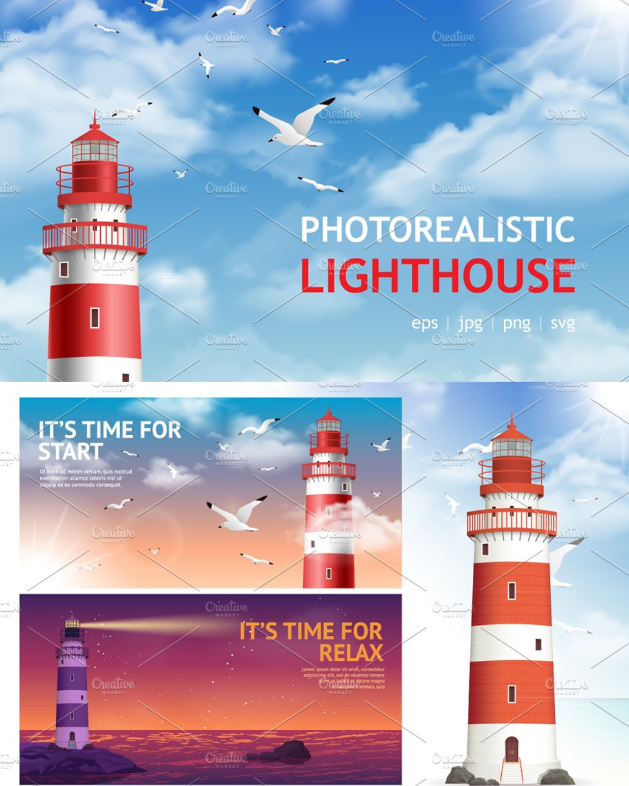 Lighthouse realistic set pinterest image preview.