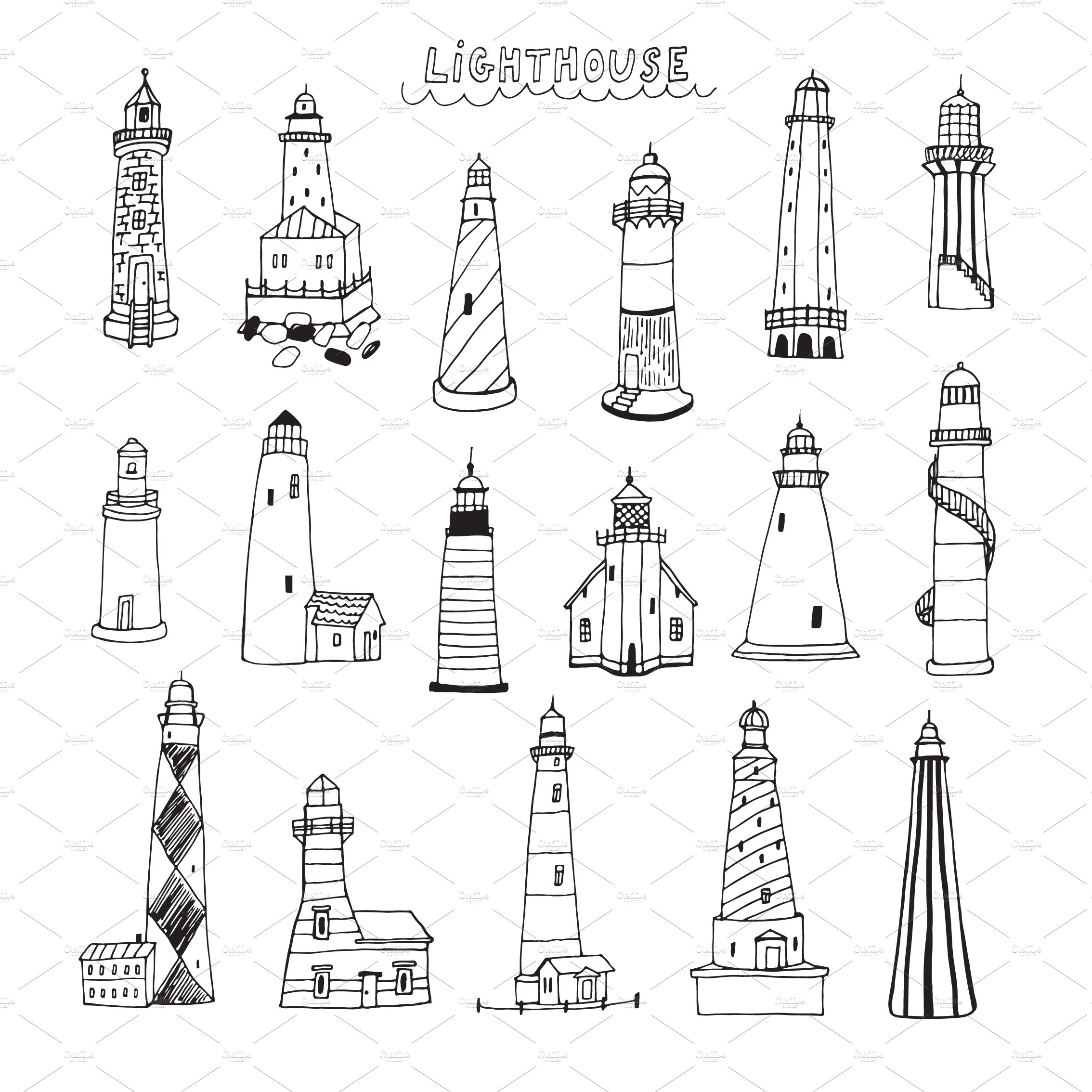 Lighthouse line art set.