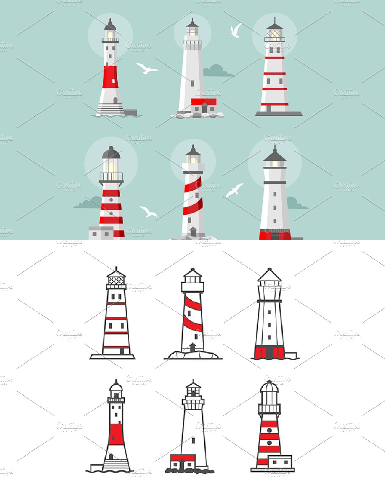 Lighthouse set pinterest image preview.